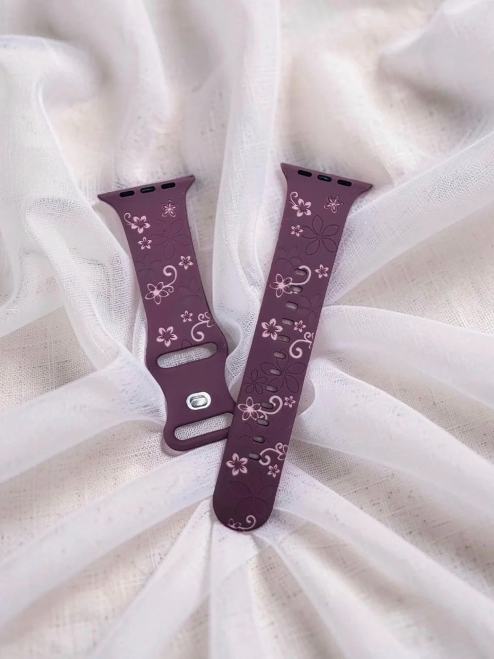 Purple Floral Silicone Apple Watch Band for 42mm 44mm 45mm 49mm